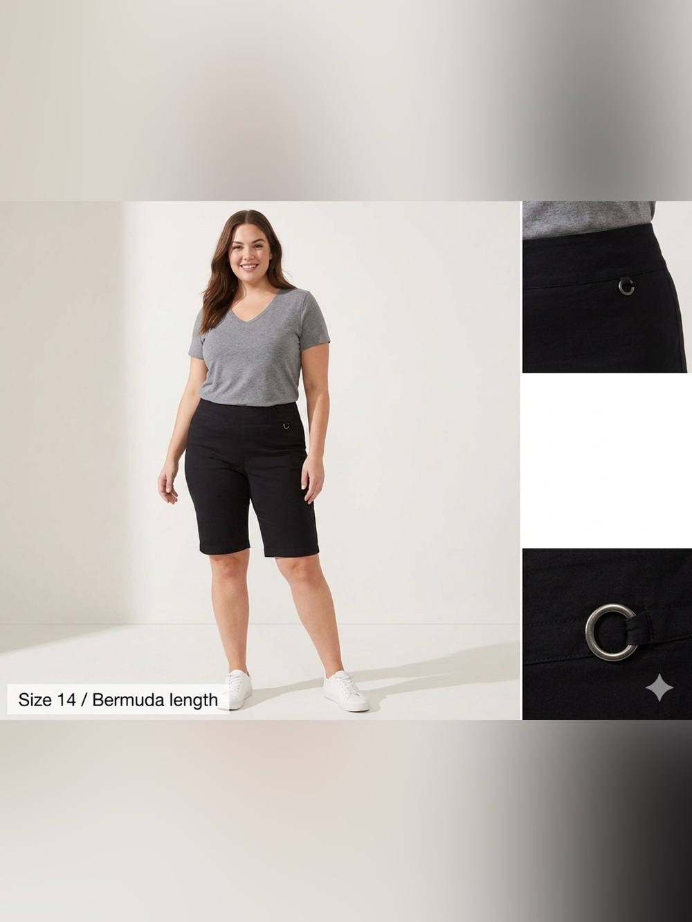Rafaella Black Bermuda Shorts with Metal Ring Detail